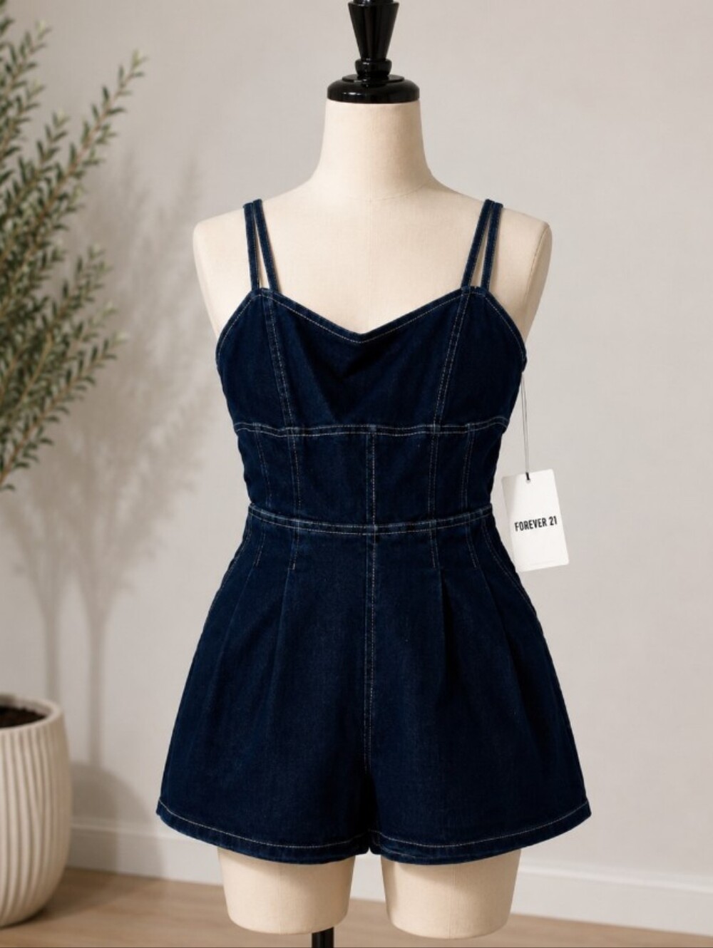 Forever 21 Dark Denim Strappy Romper